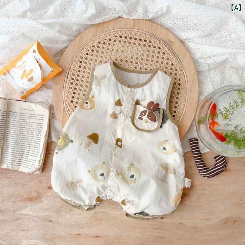 ロンパース ベビー 男の子 夏 無袖 通気 吸湿速乾 薄手 涼感 コットン ベージュ カジュアル クロール対応 普段使い 新生児 柔らかい 肌触り