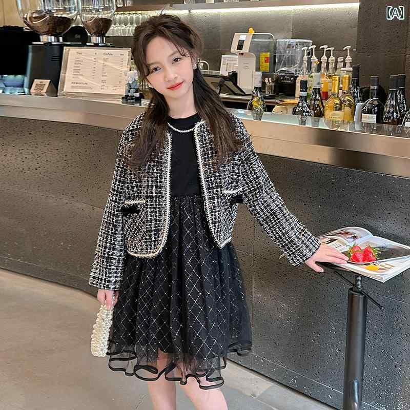 女の子 春秋 プリンセスドレス 2点セット 長袖 黒 ポリエステル 柔らかい 純色 シングルボタン かわい..