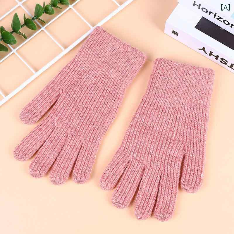 レディース 手袋 冬用 保温グローブ タッチ対応 ニット アクリル素材 防風 五指 フルフィンガー 韓国 かわいい ピンク グレー ブラック サイクリング 普段使い