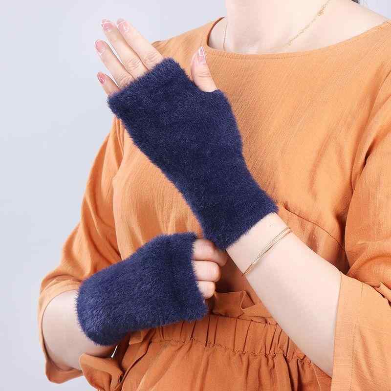 手袋 レディース 半指 保温 ニット 冬 通勤 学生 執筆 腕カバー ポリエステル 黒 ピンク グレー