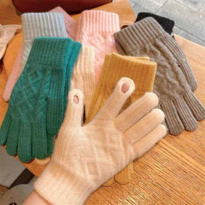 手袋 レディース 秋冬 ニット 防寒 暖か 厚手 タッチ対応 学生 サイクリング 自転車 指先開き 五本指 ..