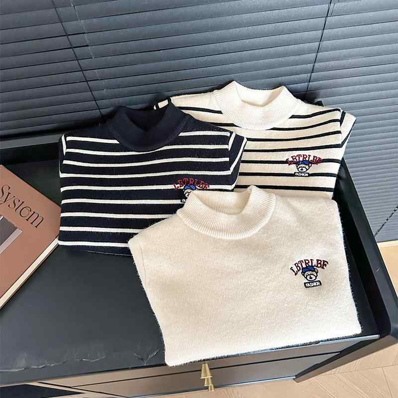 子供用 セーター 男の子 女の子 冬 韓国 厚手 刺繍 ニット 長袖 丸首 アクリル混 ポリエステル ナイロ..