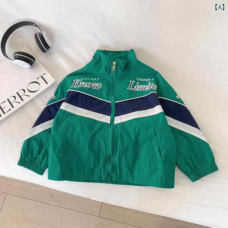 キッズ 男の子 女の子 ジャケット 韓国 スポーツ ストライプ アルファベット プリント 長袖 コントラス..