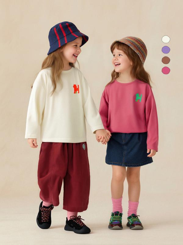 子供 Tシャツ 長袖 男の子 女の子 丸首 無地 かわいいプリント 綿混 伸縮性 カジュアル トップス 秋 ピ..