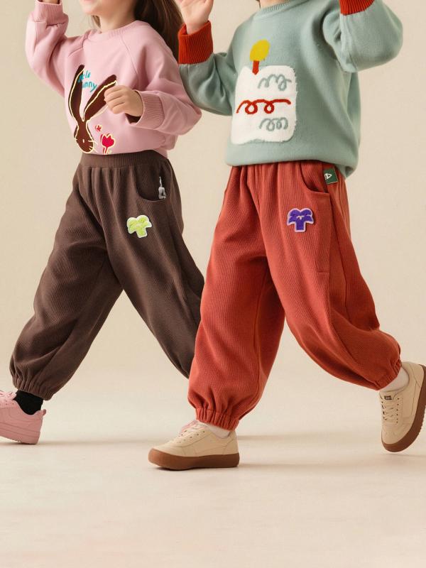 子供パンツ 男の子 女の子 カジュアル ゆったり 足首絞り キャラ柄 ロングパンツ コットン ポリエステル混 ゴムウエスト 中腰 春秋 オ..