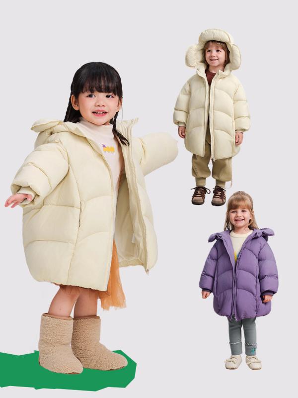 ・カテゴリ: 子供用ダウンジャケット・対象性別: 女の子・対象年齢: 3〜8歳・対象身長: 100〜140cm・スタイル: スイート・柄: 無地・着丈: 中長・シルエット: ルーズ・厚み: 厚手・開閉: ジッパー・袖丈: 長袖・ウエスト位置: ミドル・フード: あり・カラー展開: 米色、紫色・サイズ展開: 90、100、110、120、130・表地: ナイロン・裏地: ポリエステル・充填物: ダウン・ダウン含有率: 90%