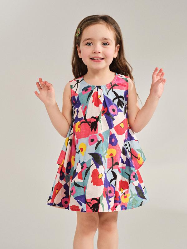 ワンピース 女の子 夏 ノースリーブ Aライン 花柄 かわいい 綿 個性的 子供服 通気性 軽量 3歳 から 8..