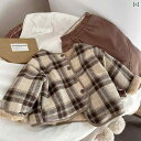 ベビー キッズ 男の子 女の子 冬 コート チェック柄 クルーネック ボタン開き 柔らかい ポリエステル 薄手 加厚 レトロ ブラウン 暖か 軽量 オールシーズ...
