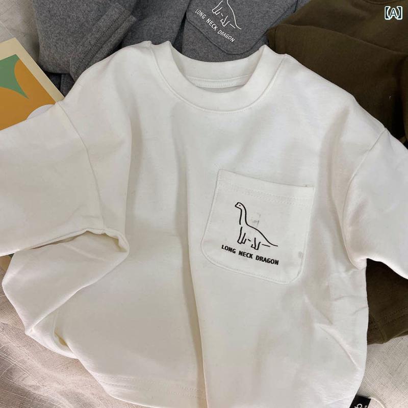 ベビーTシャツ 男の子 女の子 恐竜プリント コットン混紡 ポリエステル ストレッチ 通気性 柔軟 レイヤ..