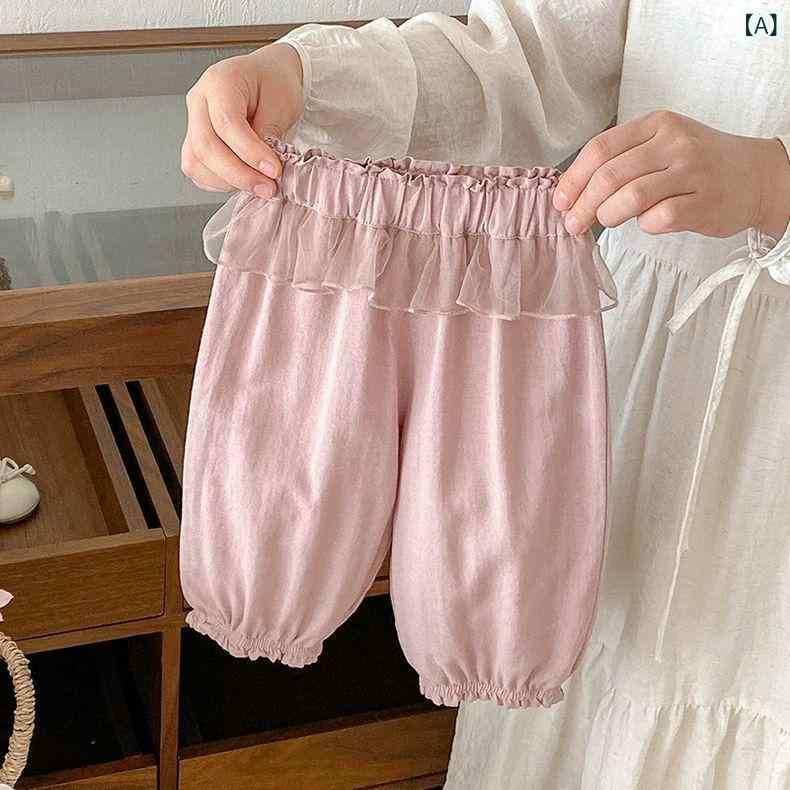 女の子 夏 ロングパンツ 蚊よけ 薄手 通気性 柔軟素材 コットン混紡 ポリエステル混 外出用 カジュアル ベーシック ピンク 杏