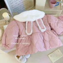 コート 女の子 キッズ 冬 綿混紡 加厚 保暖 ピンク ラウンドネック 柔らかい ポリエステル 填充 リネン 裏地 スタイリッシュ 普段使い