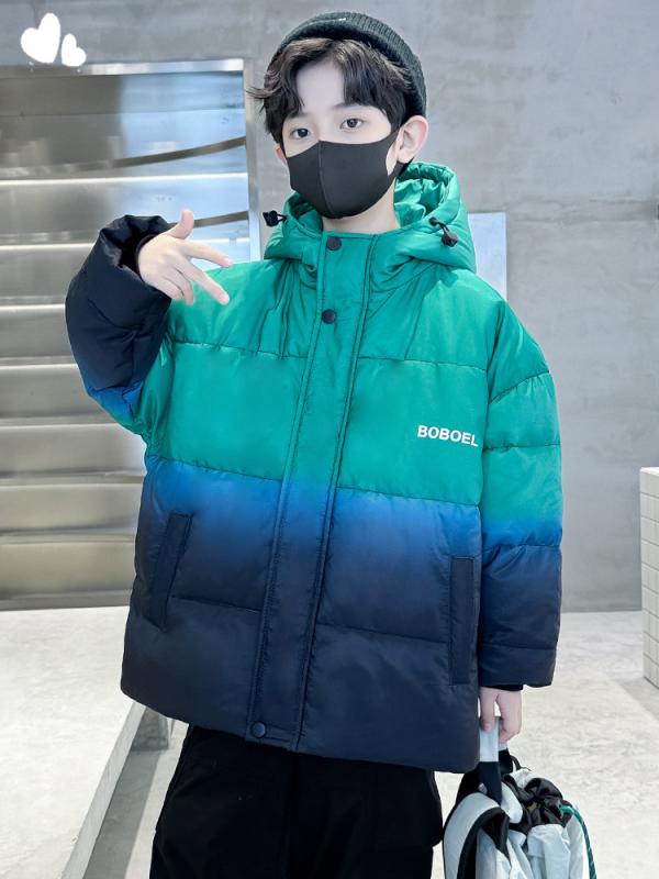 キッズ 男の子 女の子 秋冬 加厚 綿服 フード付き コート 黒 緑 純色 ポリエステル 綿填充 柔らかい 素材 韓国 かわいい 伸縮性