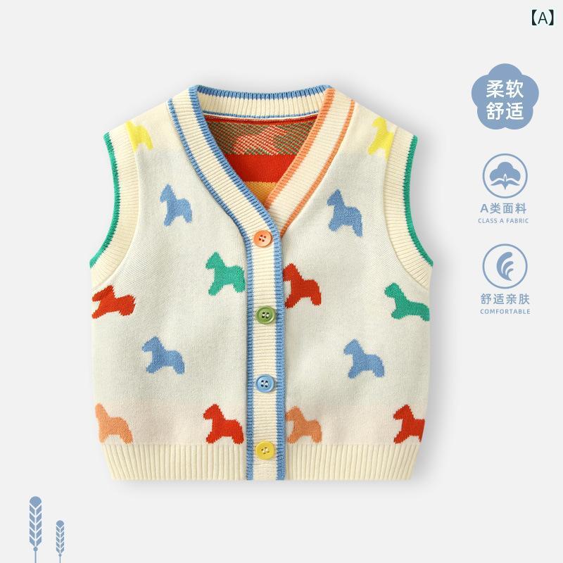 ベビー ニット ベスト 男の子 女の子 秋冬 綿 柔らかい セーター 背心 外着 ベージュ 青 グレー 子供服..
