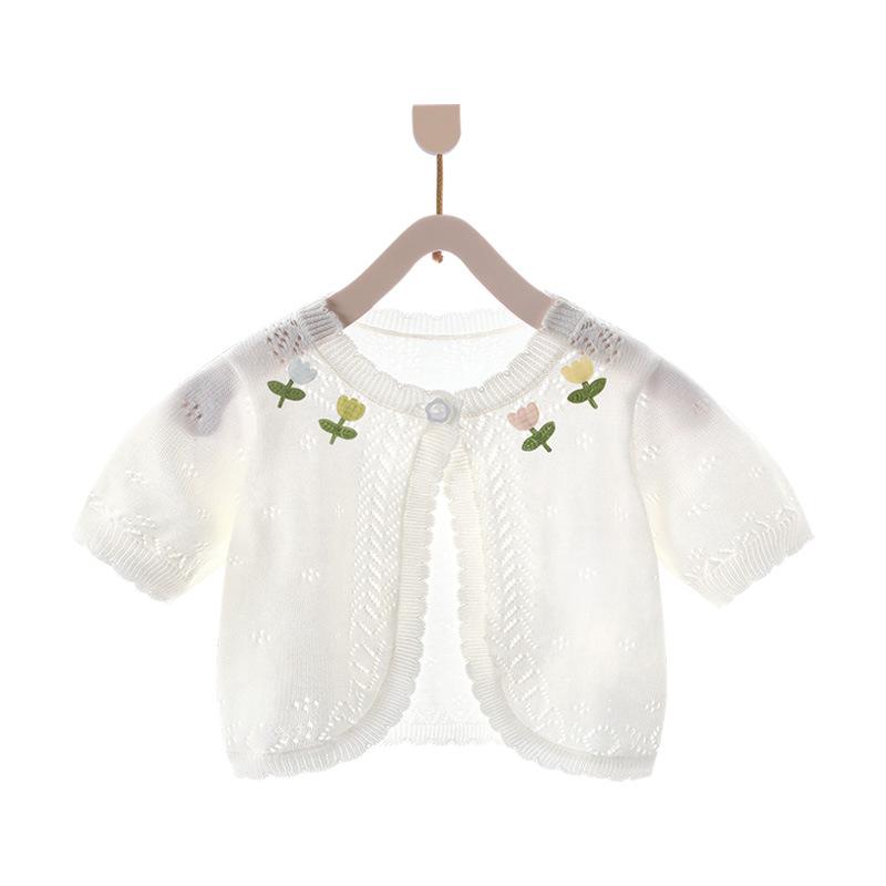 ベビー 女の子 薄手 ニット カーディガン UVカット 春夏 コットン 柔らかい 長袖 丸首 プリンセス スタ..