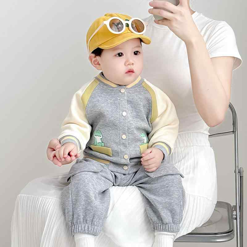 ベビー 男の子 女の子 秋 セットアップ 野球ジャケット スウェットパンツ カジュアル コットン 素材 吸湿速乾 軽量 グレー ブルー