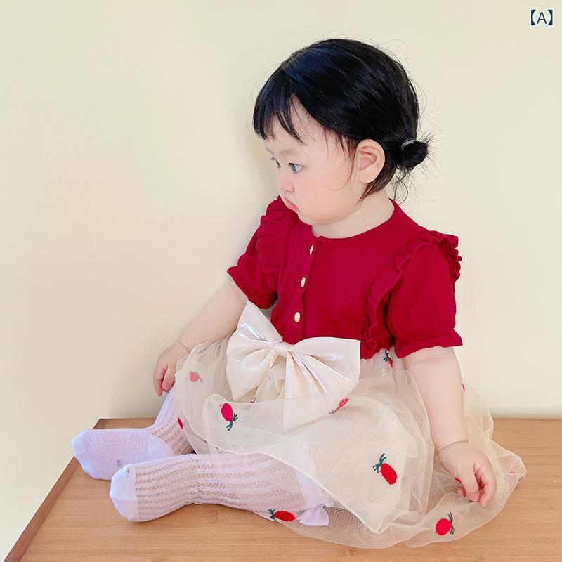 ワンピース 女の子 プリンセスドレス チャイナ 夏 赤 半袖 ベビー 通気性 柔らかい ポリエステル かわ..