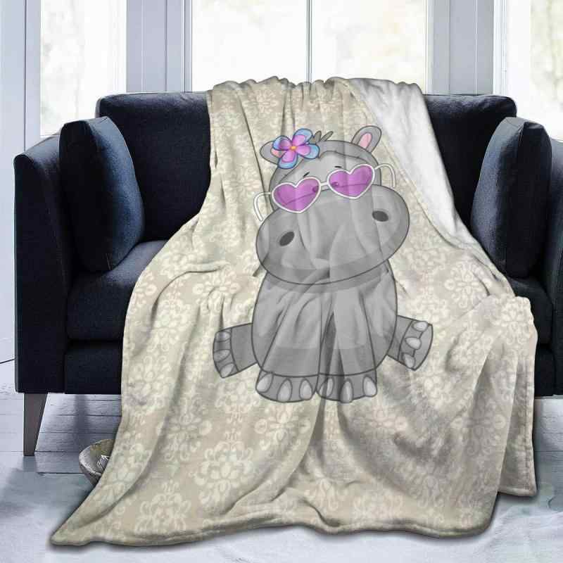 毛布 かわいい カバ ハート メガネ 柄 超柔らかい フランネル ポリエステル 軽量 暖か オールシーズン ..