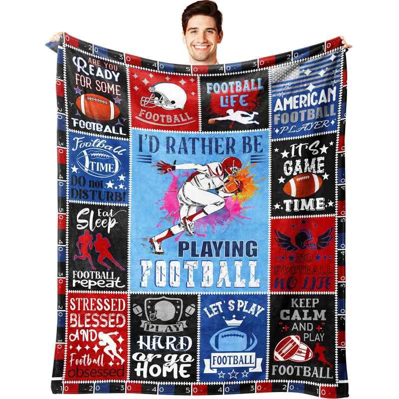フランネルブランケット サッカー柄 ポリエステル製 メンズ キッズ 軽量タイプ ソフトタッチ 暖か素材 ..