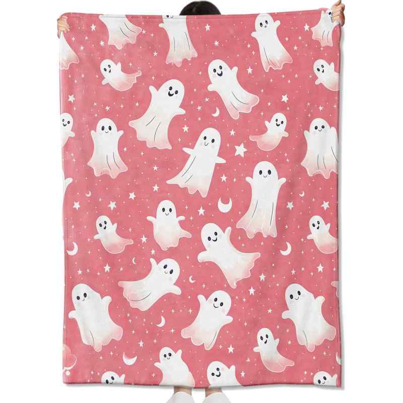 毛布 女の子 キッズ レディース かわいい ゴースト ピンク フランネル 柔らかい 快適 軽量 ポリエステ..