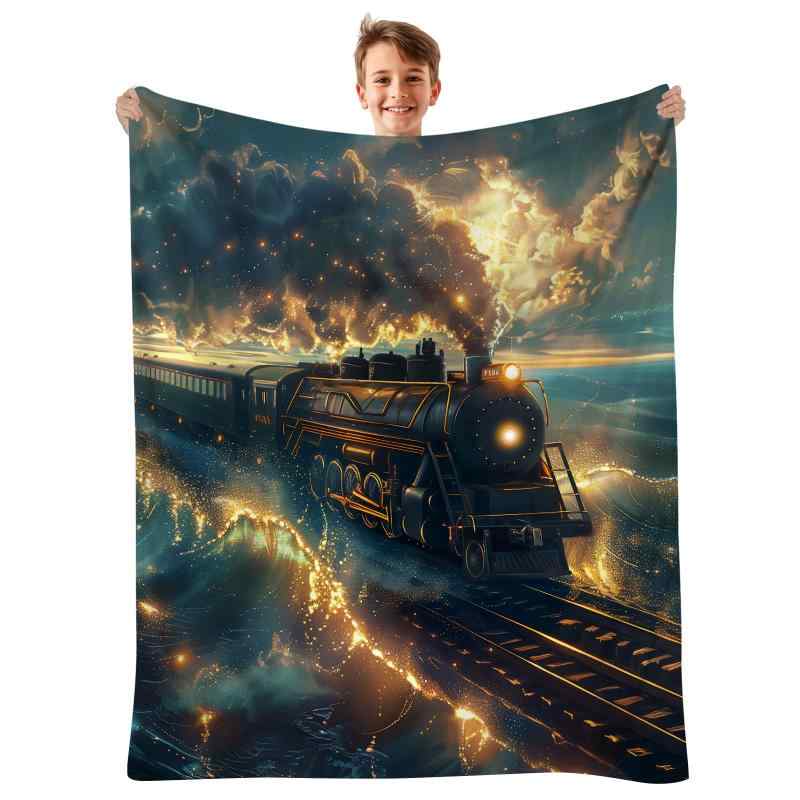 毛布 メンズ レディース 蒸気機関車 電車柄 海洋 夢幻 ファンタジー フランネル ポリエステル 軽量 柔..