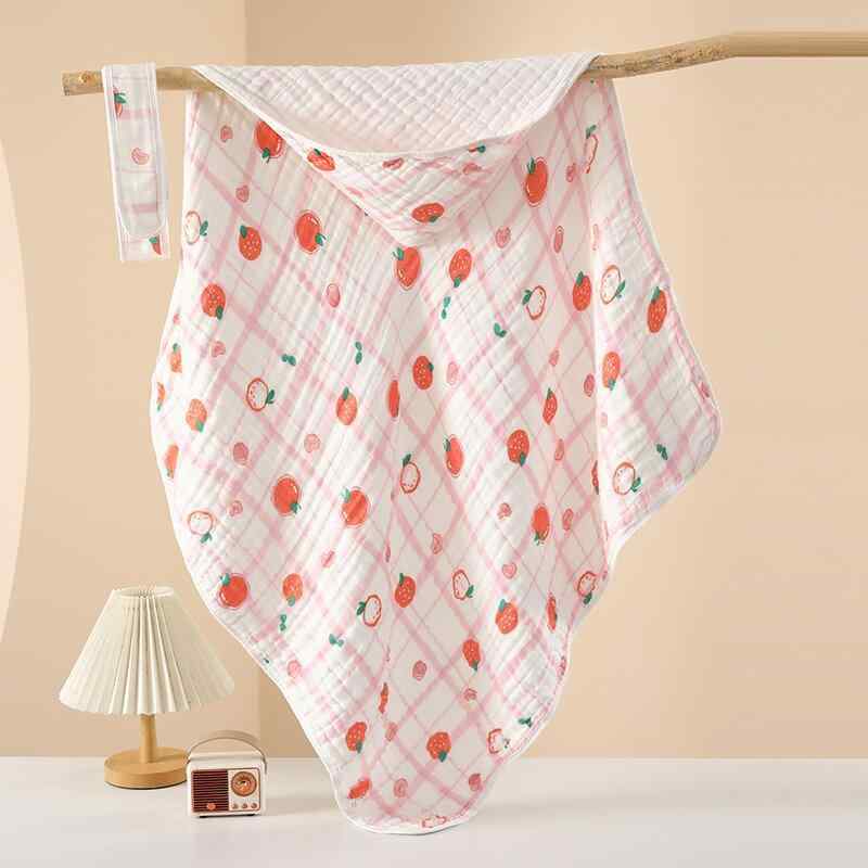 包巾 ベビー 男の子 女の子 ガーゼ 綿 フード付き 通気性 春夏秋 産院用 抱っこ用 新生児 0-1歳 かわいい 動物柄 ピーチ ストロベリー 柿