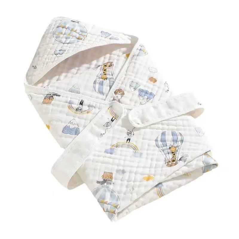 ベビー 抱っこ布 男の子 女の子 新生児用 綿ガーゼ 6層 四季通用 フード付き 包み布 バスタオル カートゥーン柄 柔らかい 吸湿性 オールシーズン使用