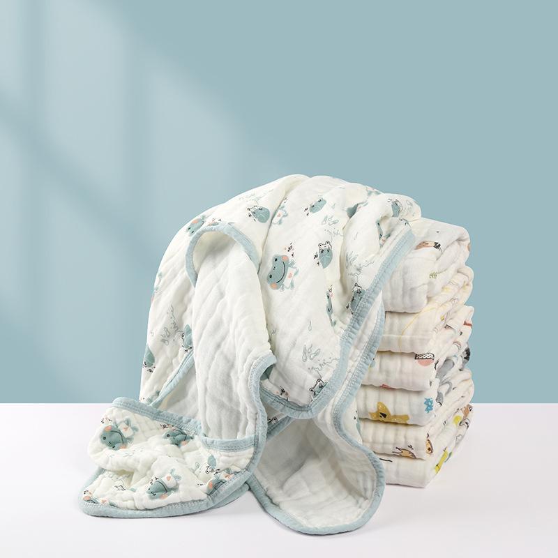 ベビー 抱っこ毛布 男の子 女の子 帽子付き 綿 ガーゼ 春夏 軽量 吸湿速乾 かわいいカートゥーン柄 沐浴タオル 包むブランケット 多層構造