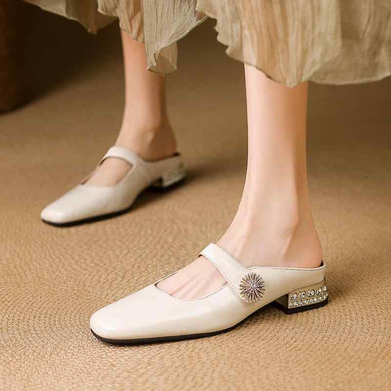 サンダル メンズ レディース カジュアル クローズドトゥ ストラップ ラインストーン 装飾 低ヒール 屋..