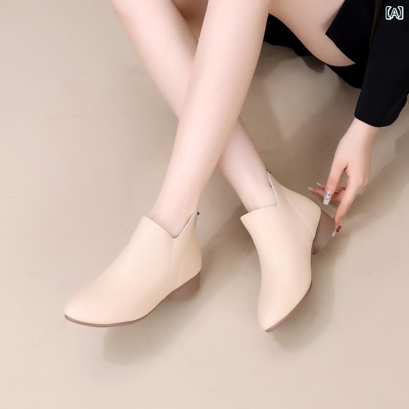 レディース アンクルブーツ ポインテッドトゥ ローヒール バックジッパー 合成皮革 レトロ 滑り止め 耐摩耗 普段使い ベージュ ブラウン ブラック 秋冬