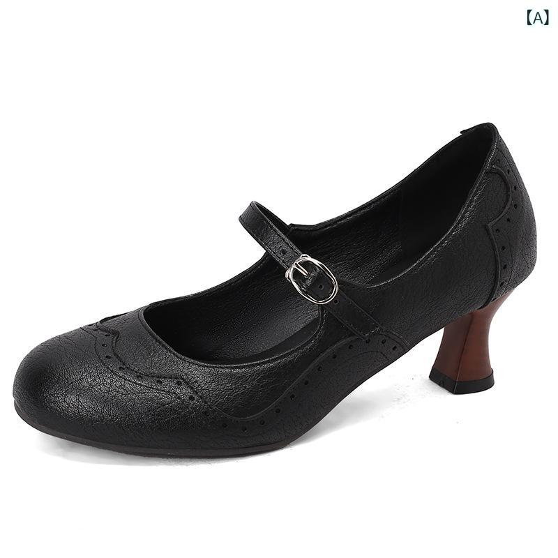 レディース ハイヒール Tストラップ プラットフォーム パンプス ラウンドトゥ チャンキーヒール ローカ..