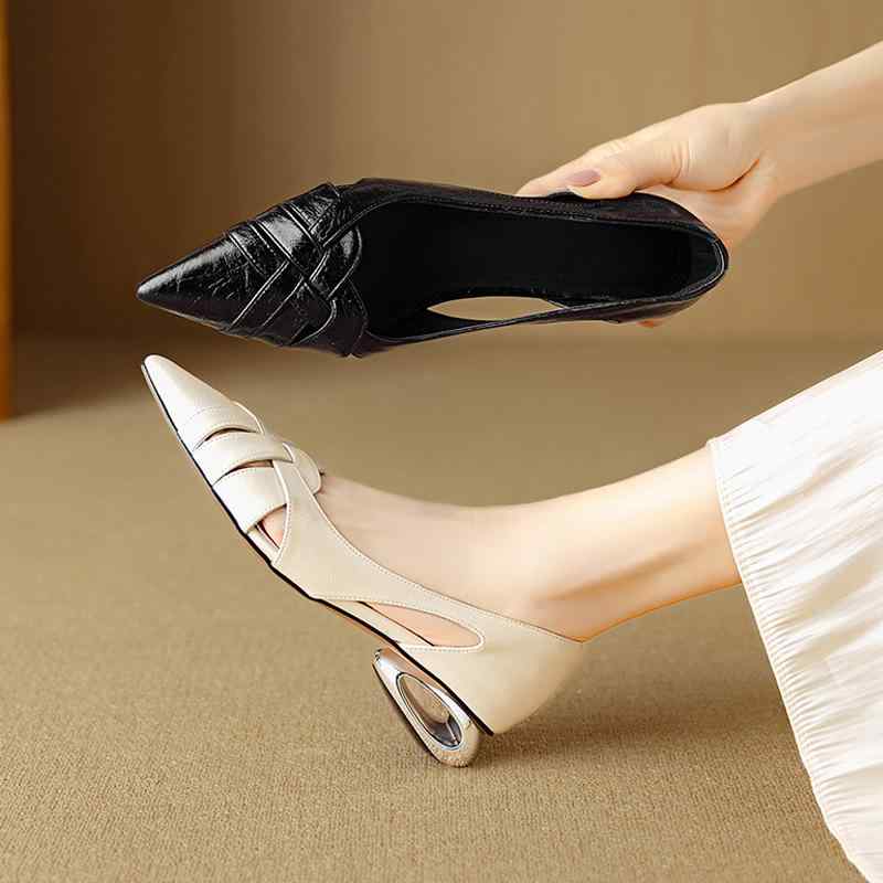 ラメ グラニーシューズ レディース 牛革 編み込み ホロー ポインテッドトゥ ローカット スリッポン 厚..