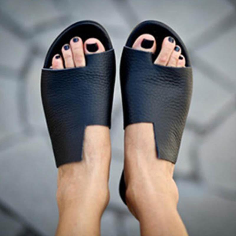 サンダル レディース フラット クローズドトゥ PU合成皮革 ゴム底 無地 夏用 黒 灰 欧米風 ストリート ..