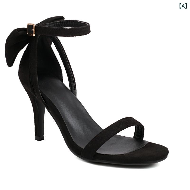 レディース ハイヒールサンダル 夏 オープントゥ シングルストラップ 蝶結び リボン サテン生地 ブラック レッド ベージュ ラウンドトゥ バックル ラバーソール 合成皮革内張り エレガントスタイル 通勤 普段使い 軽量 伸縮性