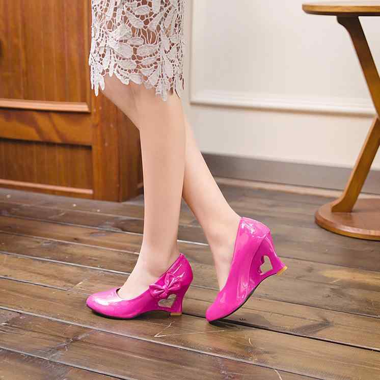 レディース ウェッジヒール 蝶結び パンプス ラウンドトゥ 合成皮革 中ヒール オープンヒール 日常シューズ セクシー 春夏秋 白 黒 ピンク