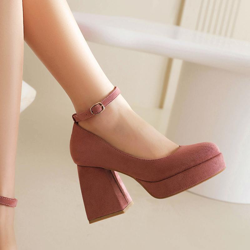 レディース シューズ ロリータ ラウンドトゥ ベルベット素材 ストラップ プラットフォームソール チャ..