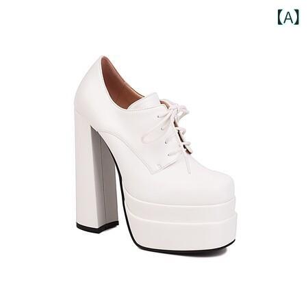 厚底パンプス レディース 春秋 スクエアトゥ ストラップ 二層プラットフォーム 合成皮革 ハイヒール ロ..