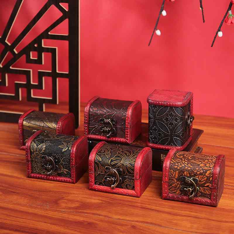 木製 収納ボックス ヴィンテージ風風 小型 デスクトップ アクセサリー ケース イヤリング ボックス 雑..