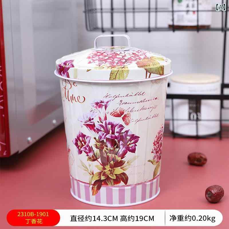 収納ボックス 蓋付き 鉄製 田園 薔薇柄 ライラック柄 青 大容量 スナック クッキー キャンディー ビス..