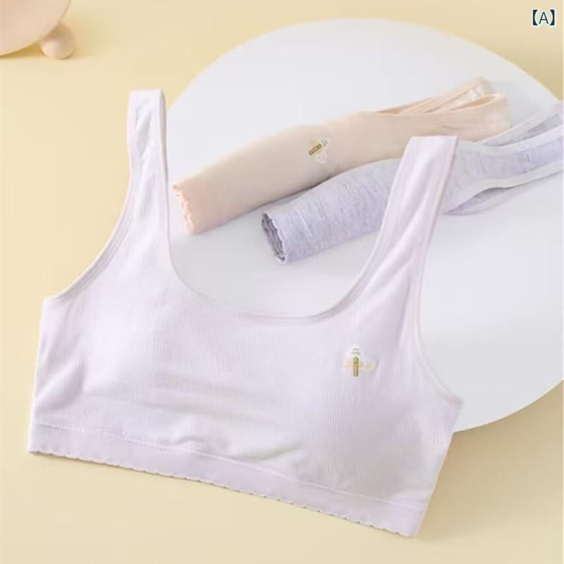 キャミソールブラ 少女 発育期 ジュニア ワイヤーなし ハーフカップ 薄型カップ 再生繊維 固定ストラッ..