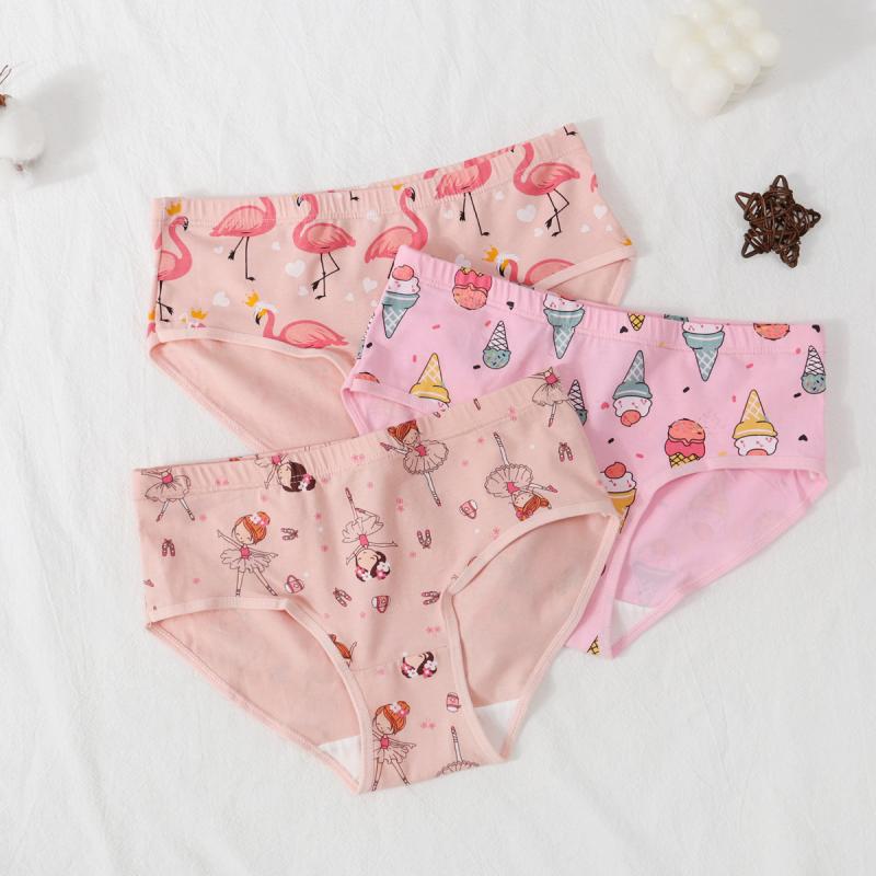 女の子 インナー かわいい 純コットン 三角パンツ キャラクター プリント ソフトクリーム柄 ハクチョウ..