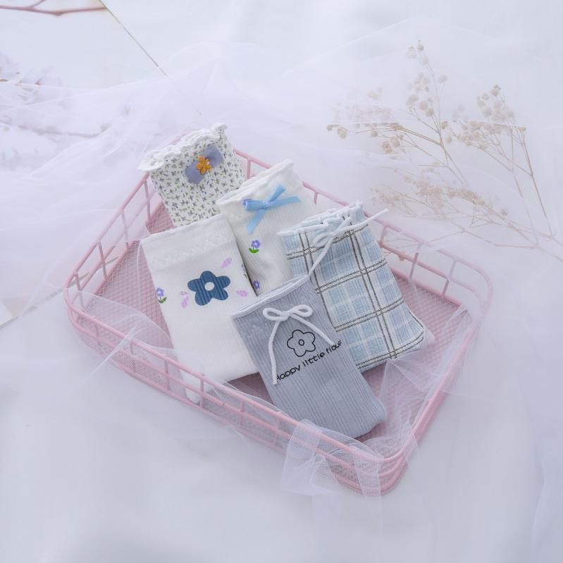 ショーツ レディース インナー 下着 パンティ 三角 中腰 リブ 小花柄 プリント レース 花縁 快適 ソフ..