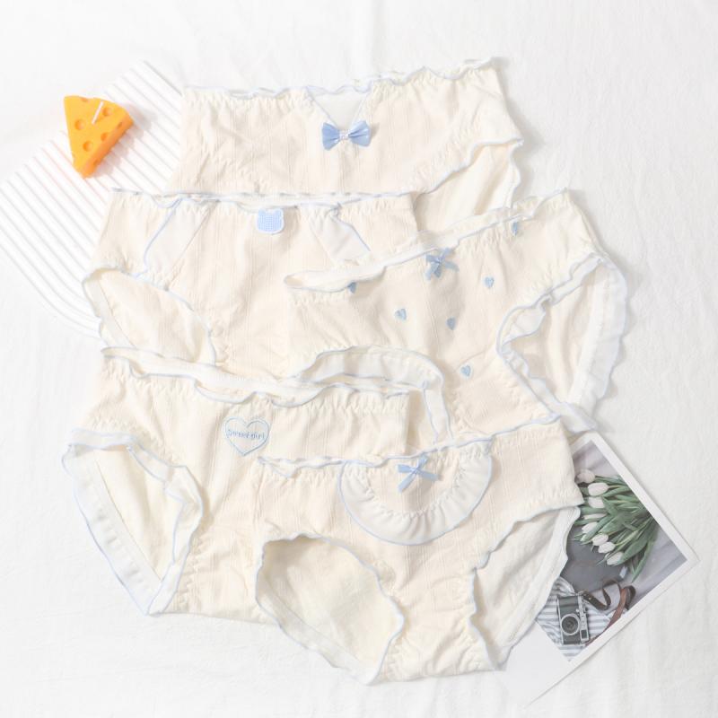 ショーツ ジュニア 少女 三角 中腰 綿 透気 薄手 かわいい プリント 小熊 ハート リボン 柄 白 ピンク ..