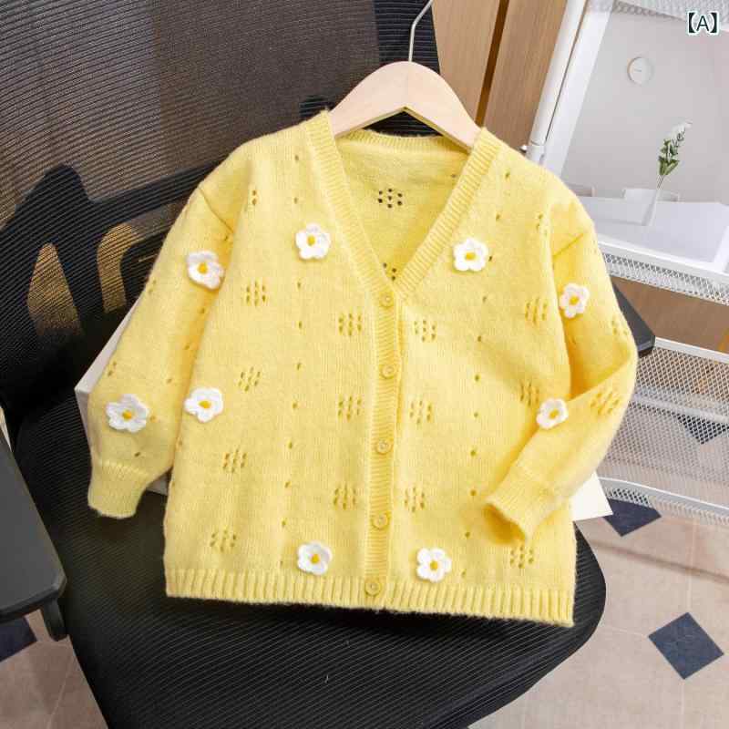 カーディガン 女の子 ニット Vネック 長袖 花柄 かわいい ガーデン プリンセス 秋冬 ウール ナイロン混..