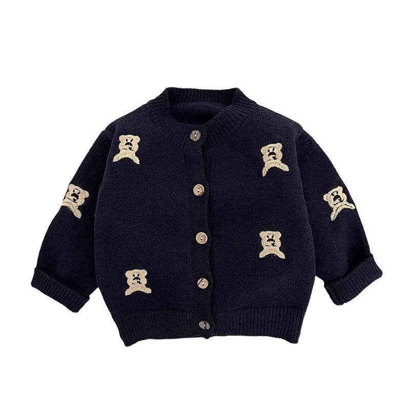 キッズ ニット カーディガン 男の子 女の子 春秋 長袖 丸首 クマ 柄 アニマル パターン 柔らかい 生地 ..