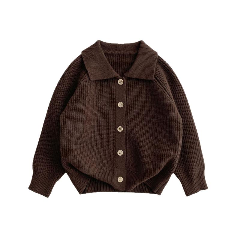 キッズ ニット カーディガン 男の子 女の子 長袖 折り返し襟 シングルボタン シンプル 無地 夏 柔らか..