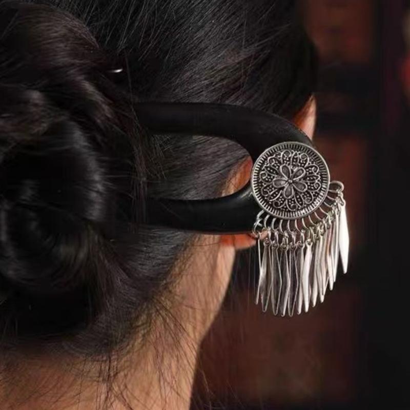 レディース レトロ U型 かんざし タッセル 高級感 ヘアピン 女性 ヘアアクセサリー 頭飾 幾何学