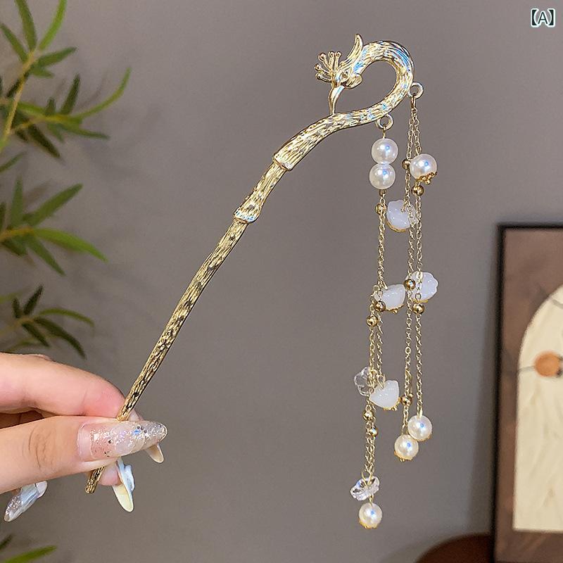 かんざし レディース 鳳凰 モチーフ 花 ロング タッセル 付き 高級感 合金 ヘアアクセサリー アップヘ..