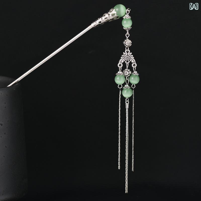 簪 レディース 古風 タッセル 揺れ飾り 髪飾り ヘアアクセサリー 金属製 長め 青 白 赤 春 かわいい 伝..