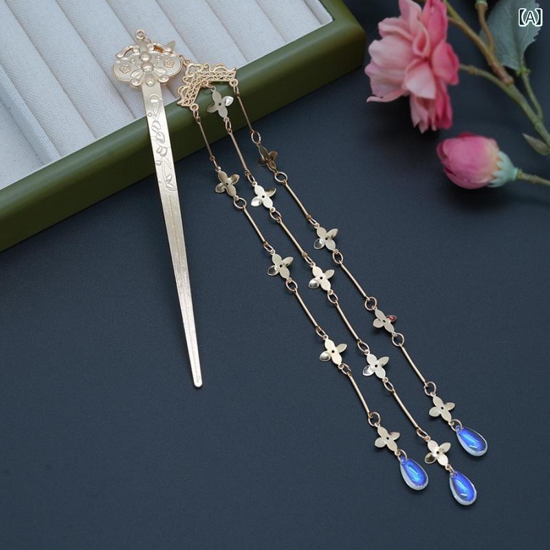 ヘアアクセサリー 古風 簪 蜂モチーフ 長タッセル 水滴型 ヘアピン コーム 新婦 結婚式 レトロ シンプル 幾何型 合金 電気メッキ加工 春