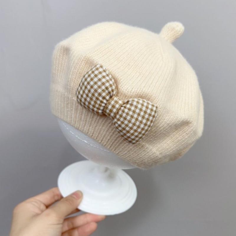 ベレー帽 女の子 ベビー 春秋 ニット プリンセス かわいい ピンク 赤 白 リボン つばなし 円頂 アクリ..